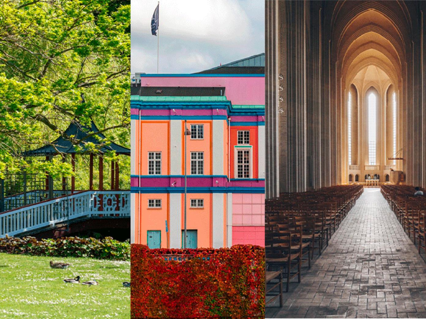 Kollage af fotos af bygninger