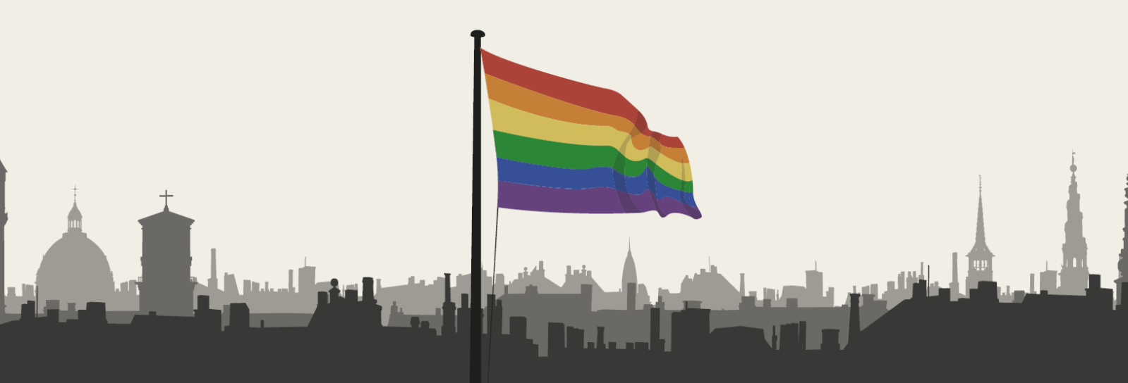 Grafik: Pride-flaget vajer over Københavns Skyline