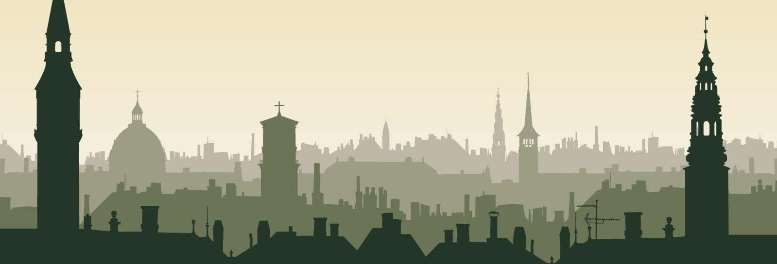 Copenhagen's skyline graphic in green colours